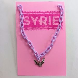 Plastic Lavender Link Necklace with Bat Pendant.